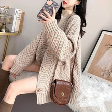粗线毛衣外套女开衫秋冬加绒加厚韩版慵懒风新款宽松外穿针织线衣
