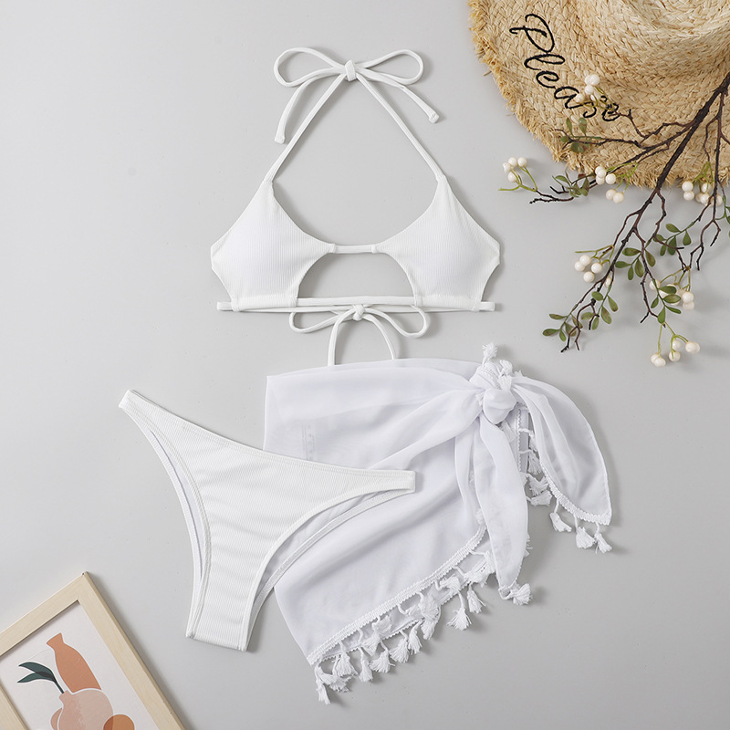 比基尼三件套泳装欧美泳衣爆款半透明纱裙泳装