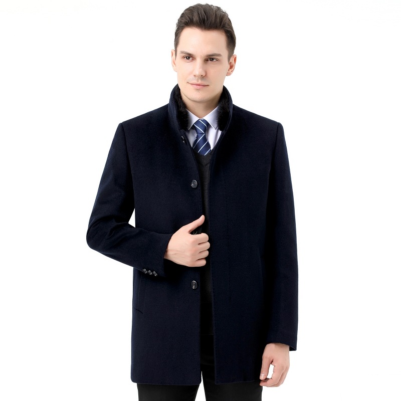 2021冬装品牌全羊毛大衣男水貂毛立领爸爸装加厚休闲呢子外套内胆