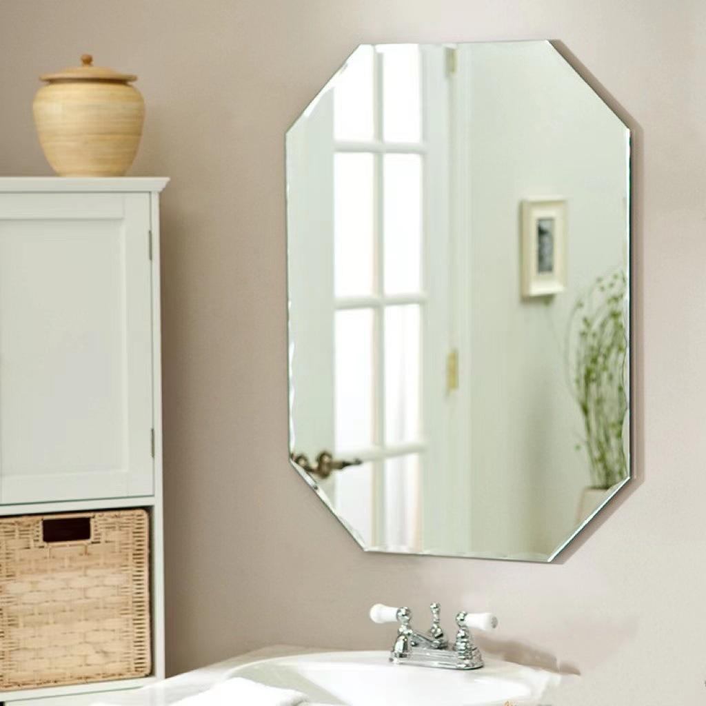 清晰光亮防水银镜钢化镜子磨边直边圆边斜边异形定尺镜片批售