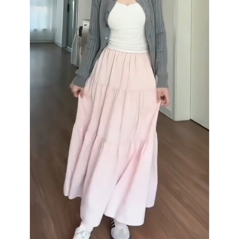 粉色法式蓬蓬裙女夏季2024新款气质仙女a字半身裙芭蕾蛋糕长裙子