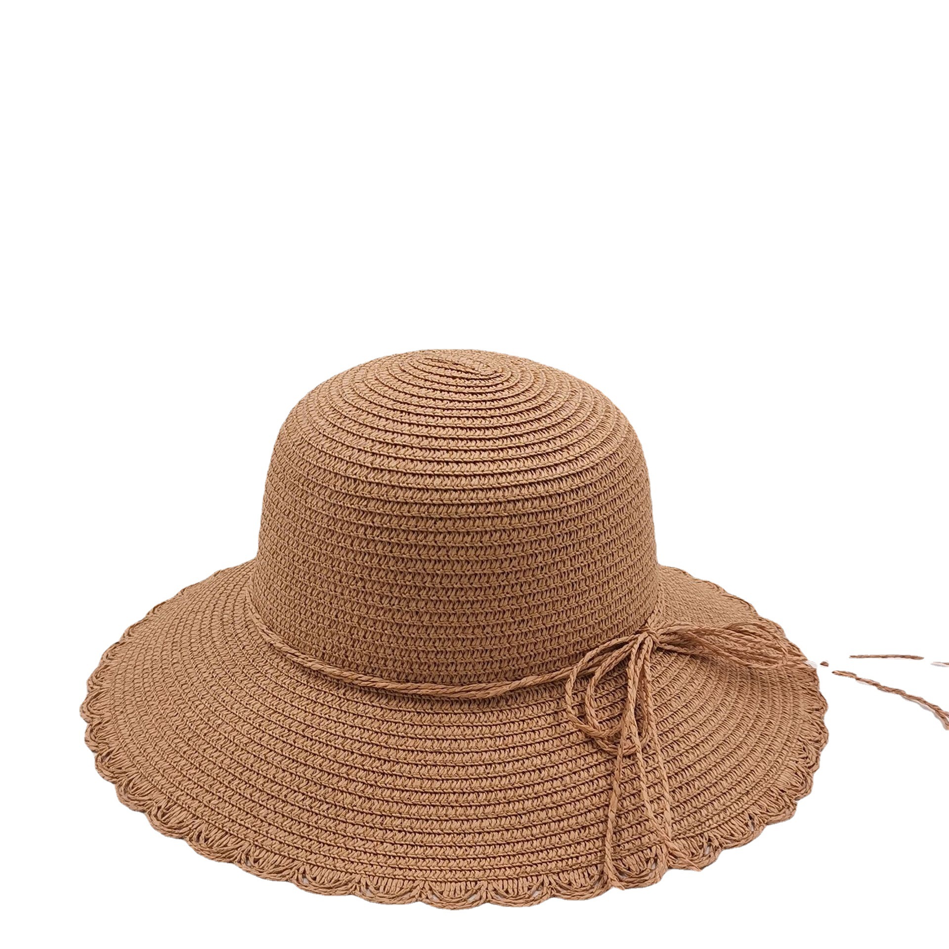 Fashion Dome Women's Summer Straw Hat Big Brim Sun-Proof Sunshade Lace Bucket Hat Simple Breathable Sun Hat