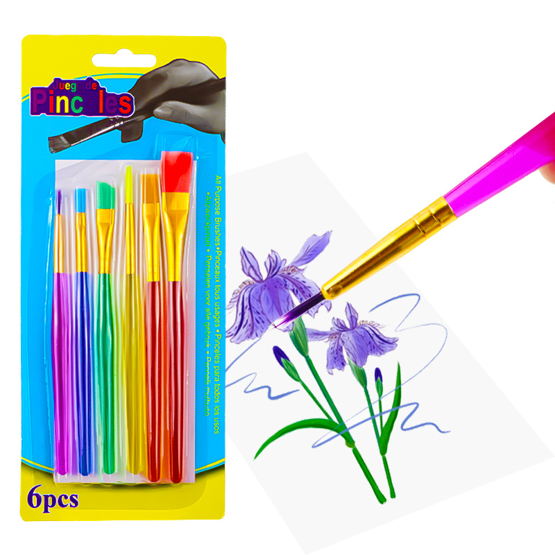 跨境专供水彩丙烯油画六支彩色套装画笔 糖果色diy水粉绘画笔刷