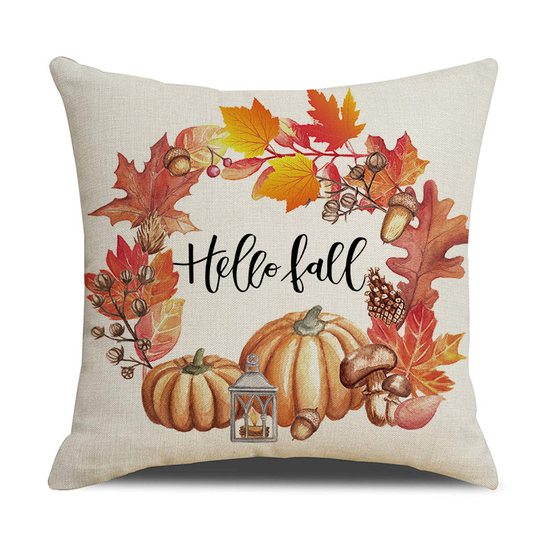 Amazon Autumn Thanksgiving Pillow Cover Home Sofa Cushion Cover Linen Maple Leaf Pumpkin Car Cushion Home