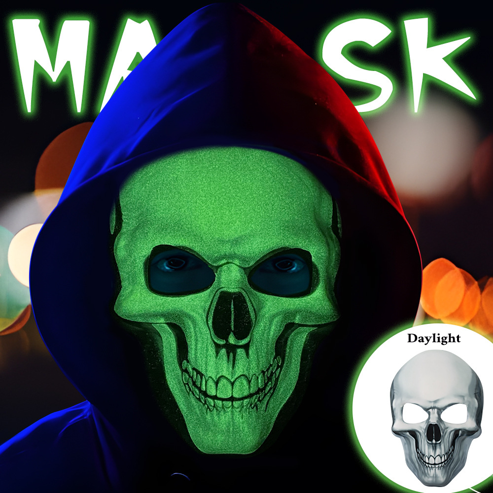 万圣节恐怖夜光骷髅面具舞会月光光心慌头套跨境欧美