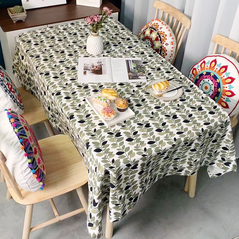 清新田园风小树叶印花棉麻桌布茶几餐桌布盖布电视柜装饰布批发
