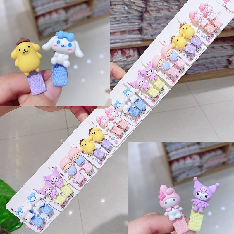 10 Pairs Kt Cinnamoroll Babycinnamoroll Melody Clow Baby Barrettes Rubber Band Cloth Wrapper Side Clip Pink Cartoon Children's Hair Accessories
