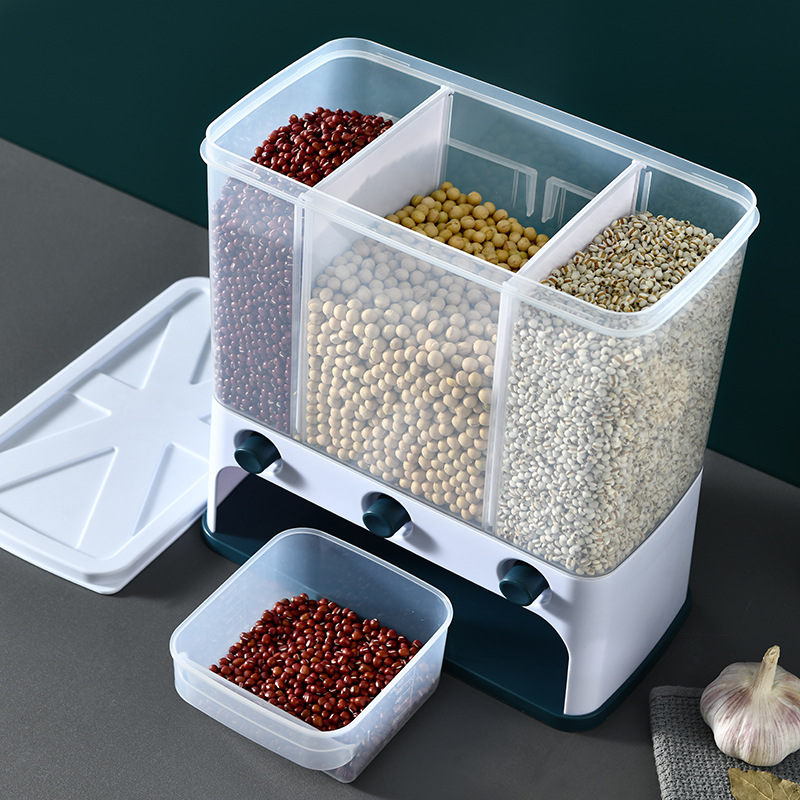 Grid Rice Bucket Household Sealed Moisture-Proof Insect-Proof Kitchen Rice Storage Bin Cereals Storage Box 5.00kg Multi-Functional