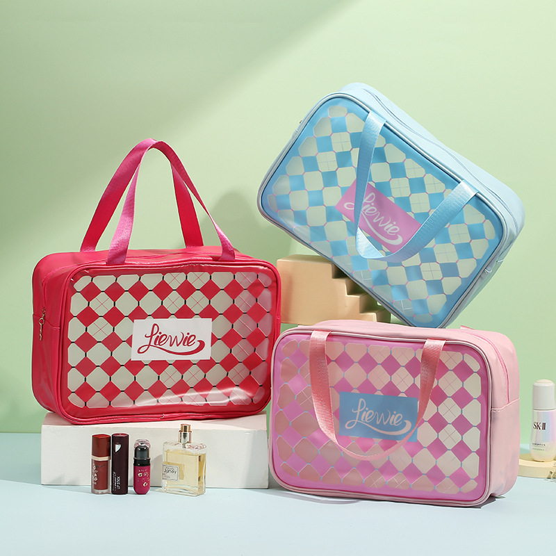 Letter Plaid Cosmetic Bag Outdoor Portable Wash Bag Home Cosmetic Storage Organizing Bag Factory Wholesale