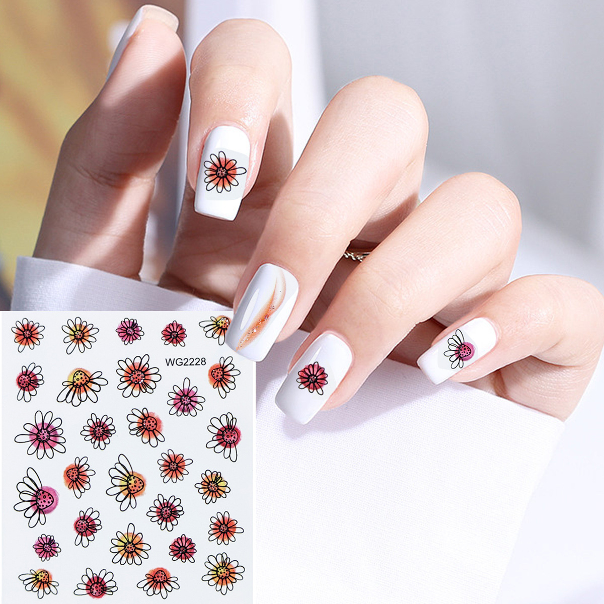 8万张宜美新款5d浮雕美甲贴纸白色玫瑰花dp防水指甲贴蕾丝美甲饰品