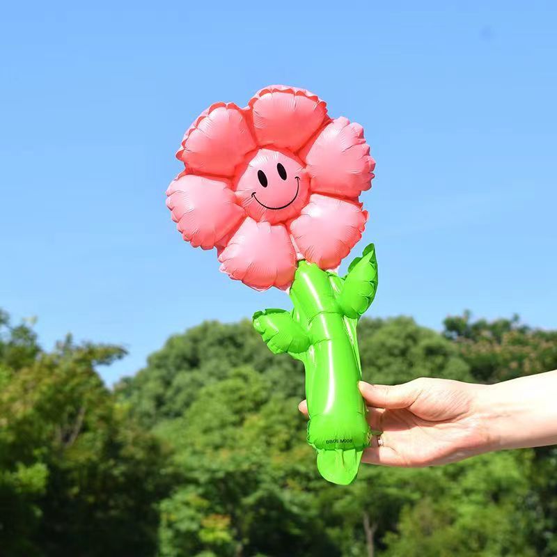 Smiling Face Little Daisy SUNFLOWER Hand-Held Bar Flower Balloon Children's Birthday Decoration Kindergarten Reward Promotional Gifts