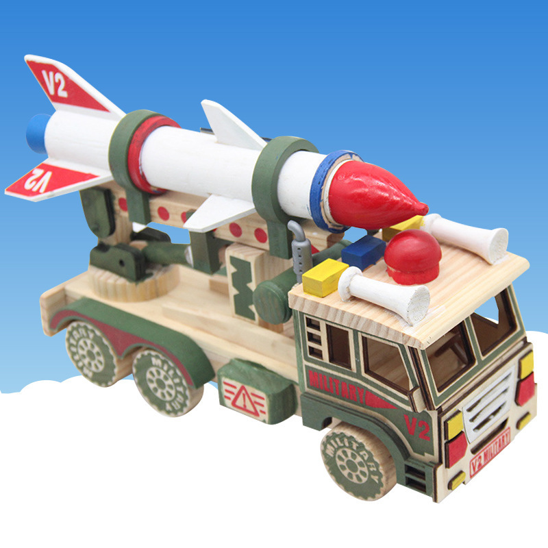 Children's Hand-Made Wooden Simulation Mini Military Rocket Model Car Color Rocket Model Car Model Hand-Made Toy Decoration Wholesale