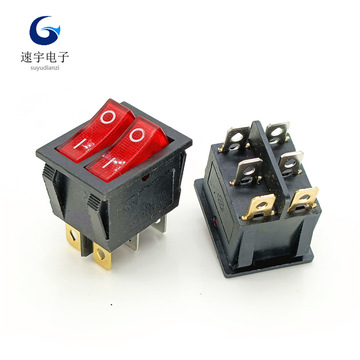 双联船型开关kcd3 六脚两档 带灯 25*31mm 翘板电源电暖气开关