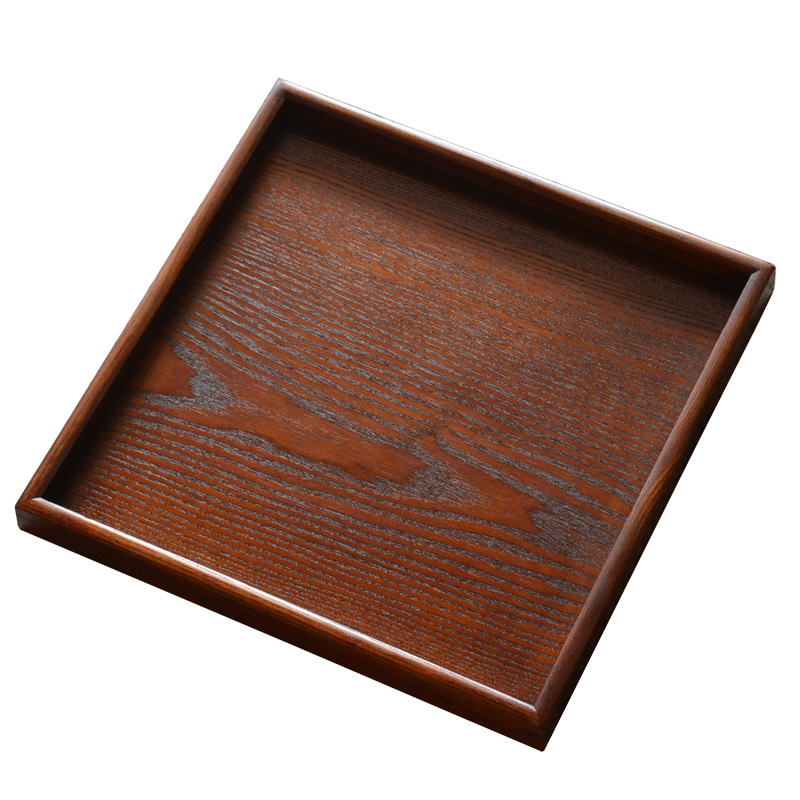 日式方形托盘茶盘 木质茶水杯托 平餐盘四方小果盘大号正方形木盘