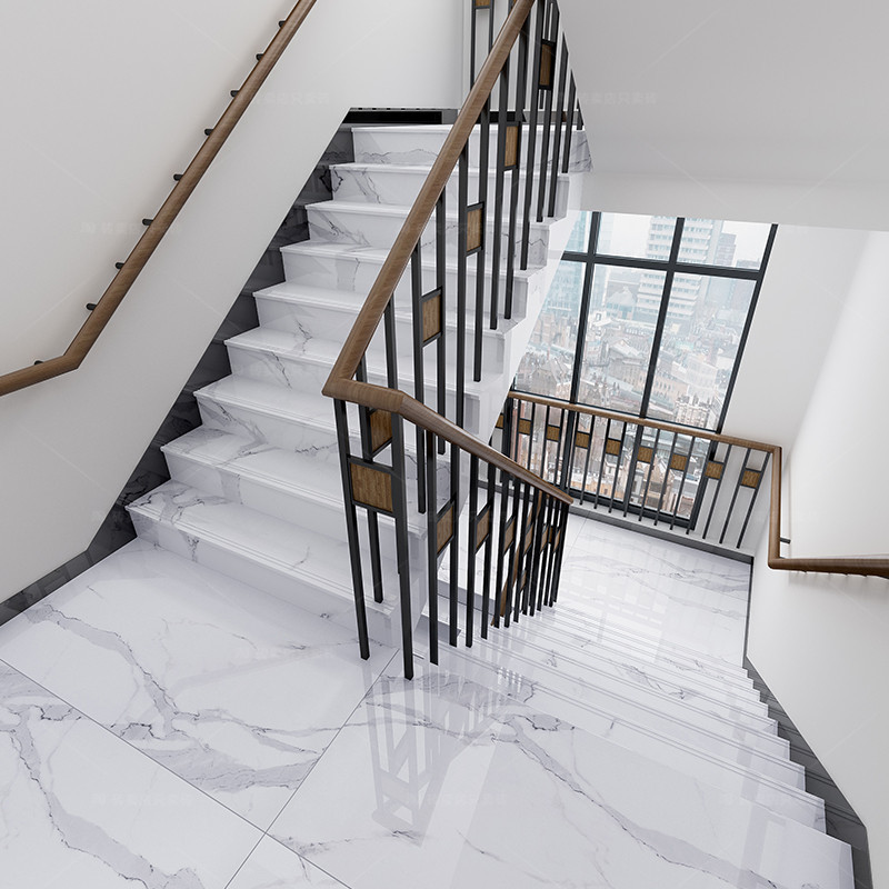 楼梯砖踏步瓷砖地砖通体大理石一体式480x1200原槽防滑台阶梯级板