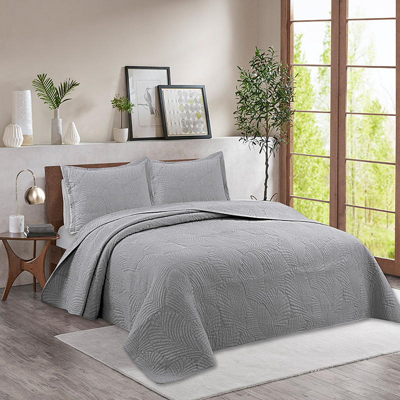 New Solid Color Knitted Bedspread Quiltedtextiles Three-Piece Cross-Border Home Textile American Simple Washed Pure Cotton Bedding