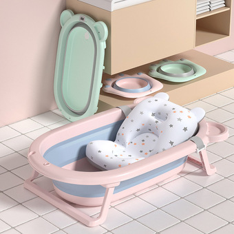 儿童浴盆感温宝宝新生用品可坐躺婴儿洗澡沐浴洗澡桶家用折叠泡澡