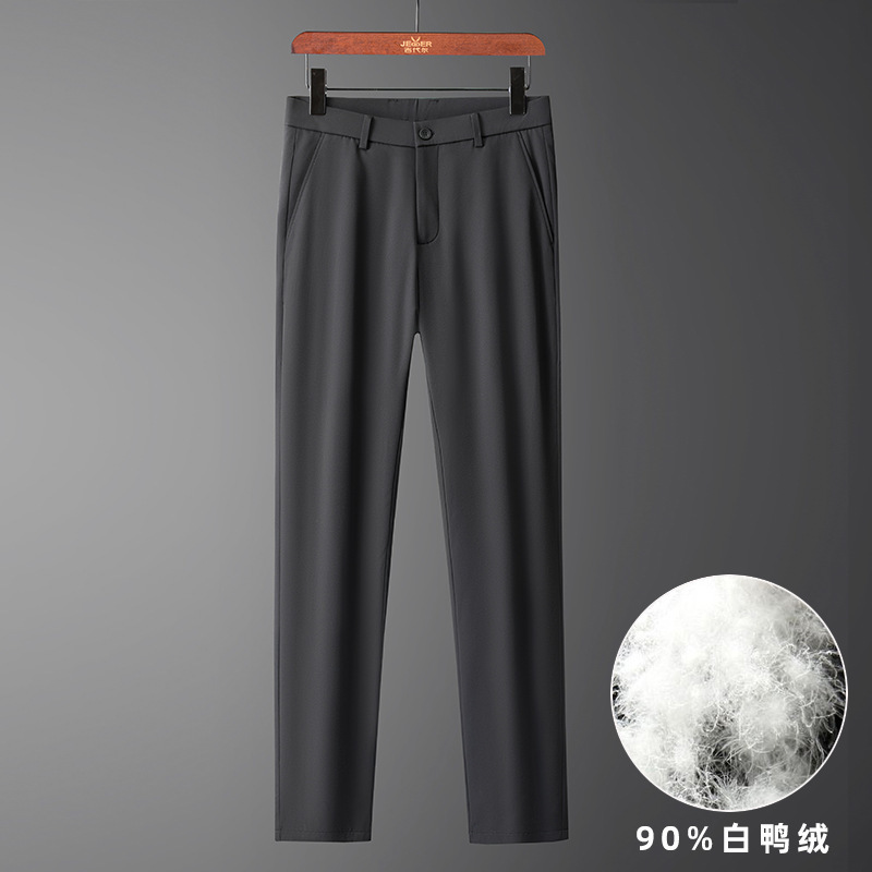 中老年休闲羽绒裤男裤2024冬款男士外穿松紧腰保暖直筒长裤白鸭绒
