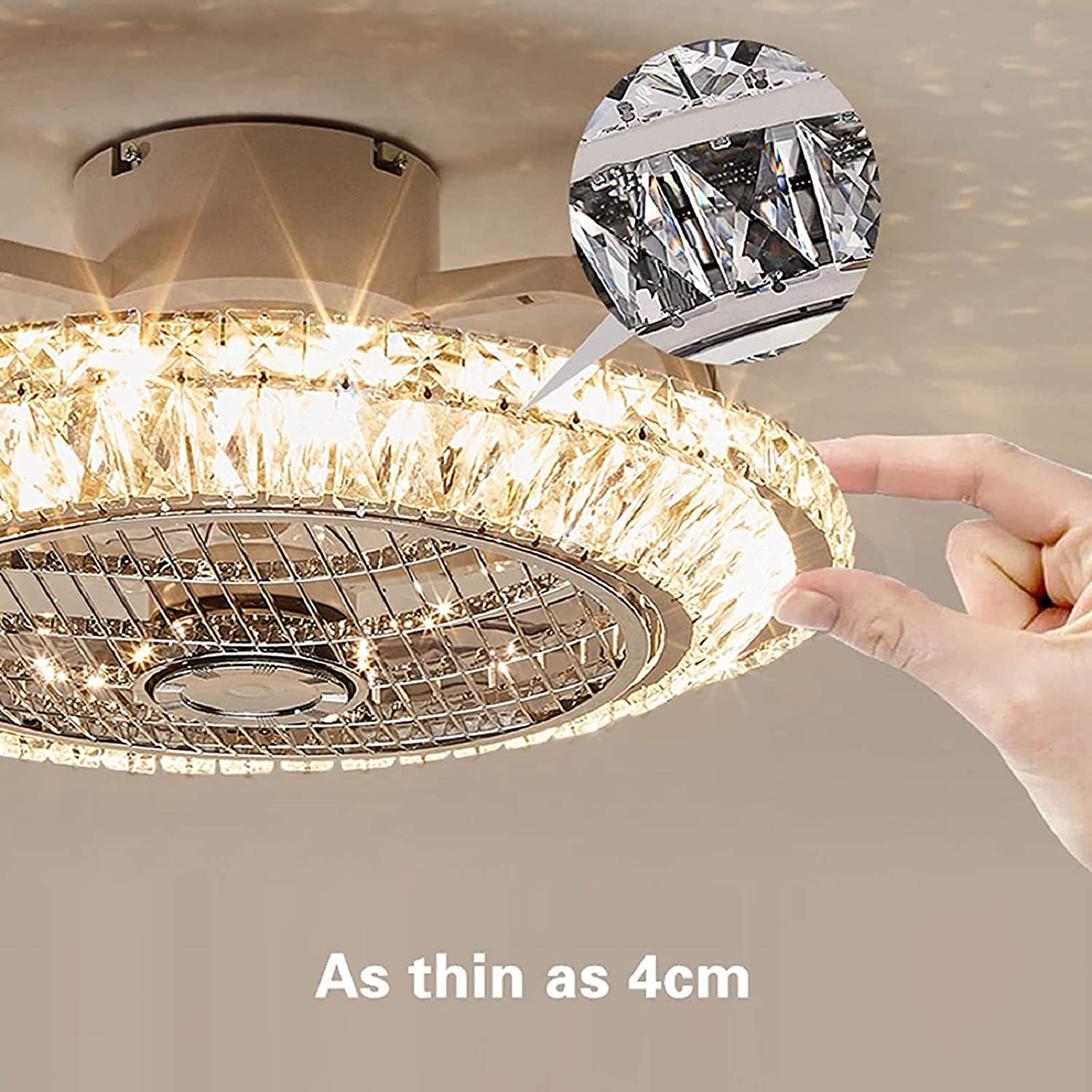 New Ceiling Fan Lamp Bedroom Crystal Chandelier Simple Modern Restaurant Ceiling Integrated Nordic Invisible Ceiling Fan Lights