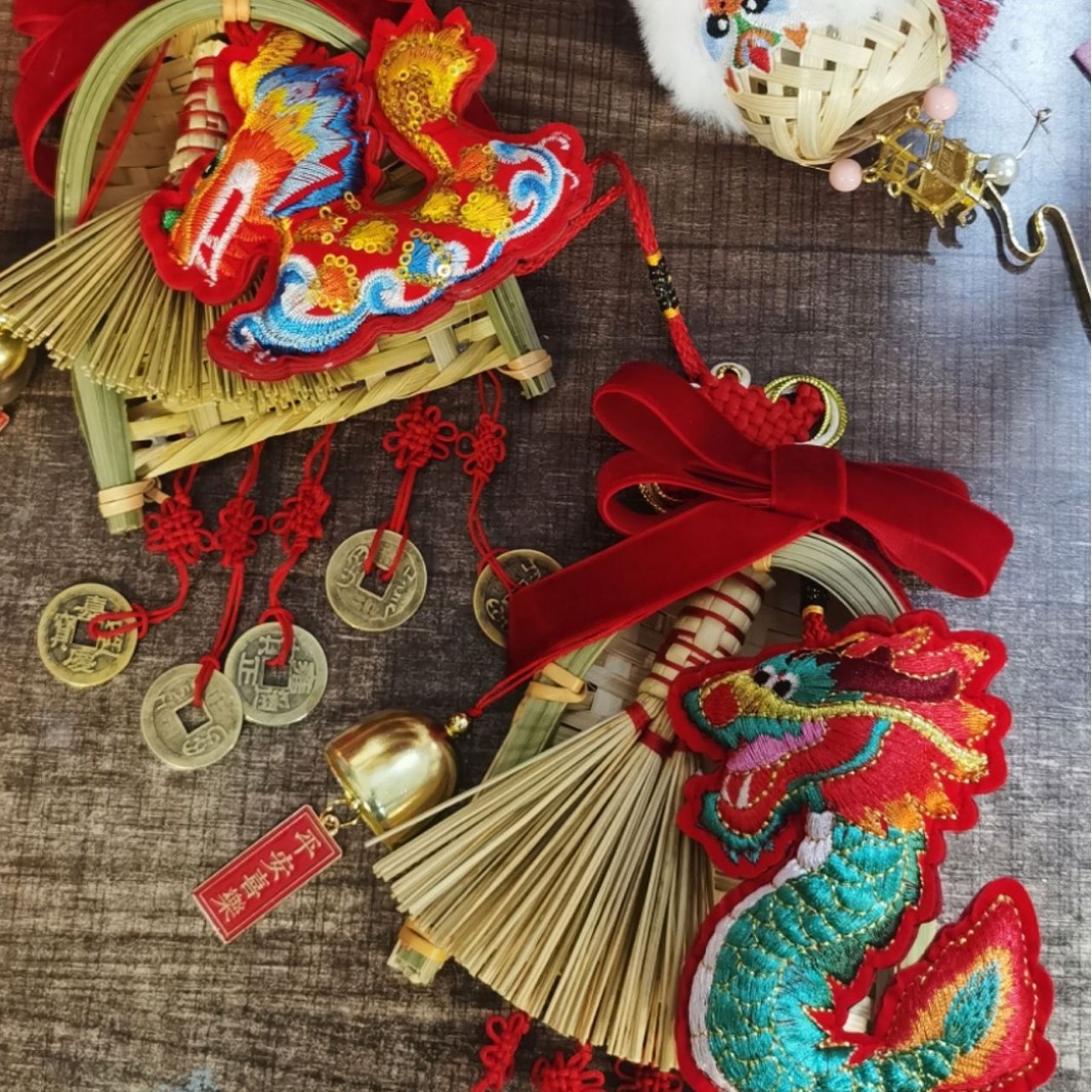 Dragon Boat Festival Flower Bonsai Pendant Five Emperors Copper Coins Wind Chimes Broom Dustpan Pendant Moving into the New House Door Handle Hanging