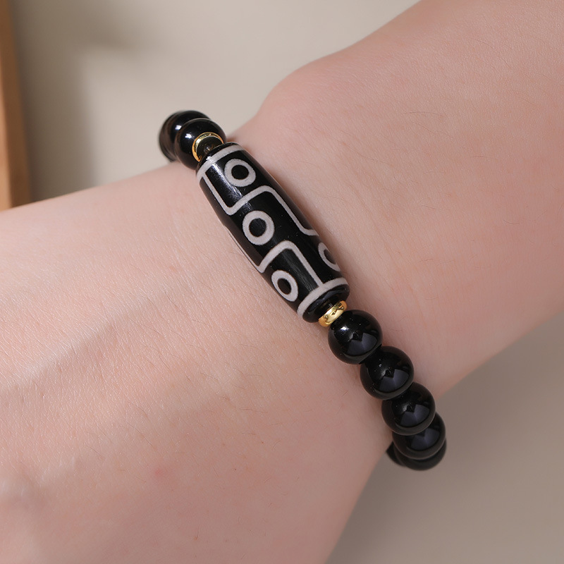 民族风西藏九眼天珠手链玛瑙天珠手串黑曜石藏式九眼天珠玛瑙手链