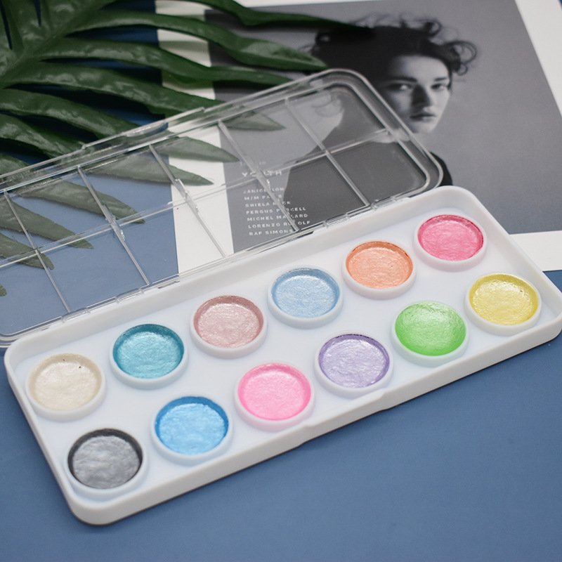 12色初学入门固体水粉水彩颜料粉饼套装固体水彩 厂家批发