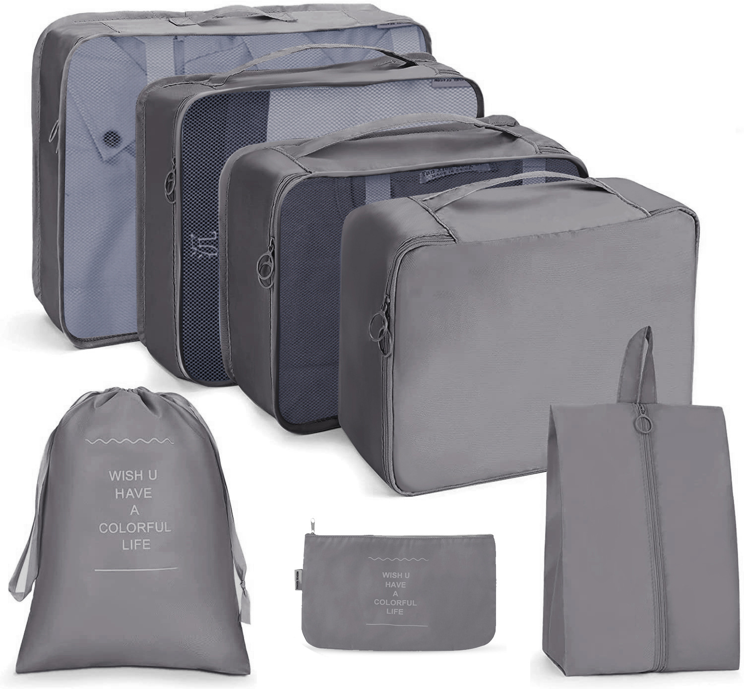 Amazon Hot Travel Buggy Bag Eight-Piece Set Luggage Clothes Shoes Underwear Storage Bag Organizing Folders