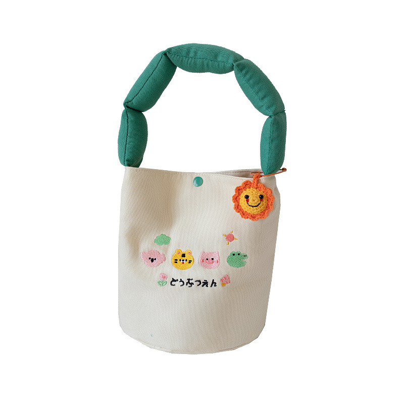 Summer Canvas Bag Underarm Bag Female Niche Student Cute Embroidered Flower Bucket Bag Cloth Bag Small Bag Wholesale