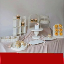 奶油色风格甜品台摆件展示架婚礼摆台装饰生日蛋糕架铁艺点心托盘