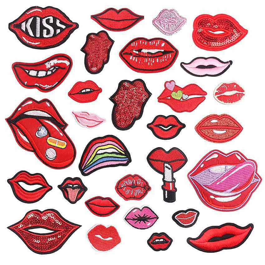 xiao tian amazon lips embroidery cloth patch clothing clothes hole patch hot sale hot sale red sun lip embroidery label