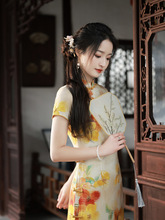 旗袍改良版女新款天丝麻双层年轻款少女减龄中国风复古旗袍裙