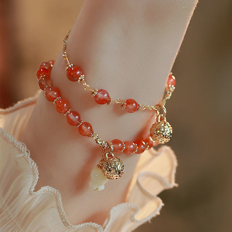 红玛瑙一步一响宫铃串珠手链女学生闺蜜手串小众设计ins-阿里巴巴