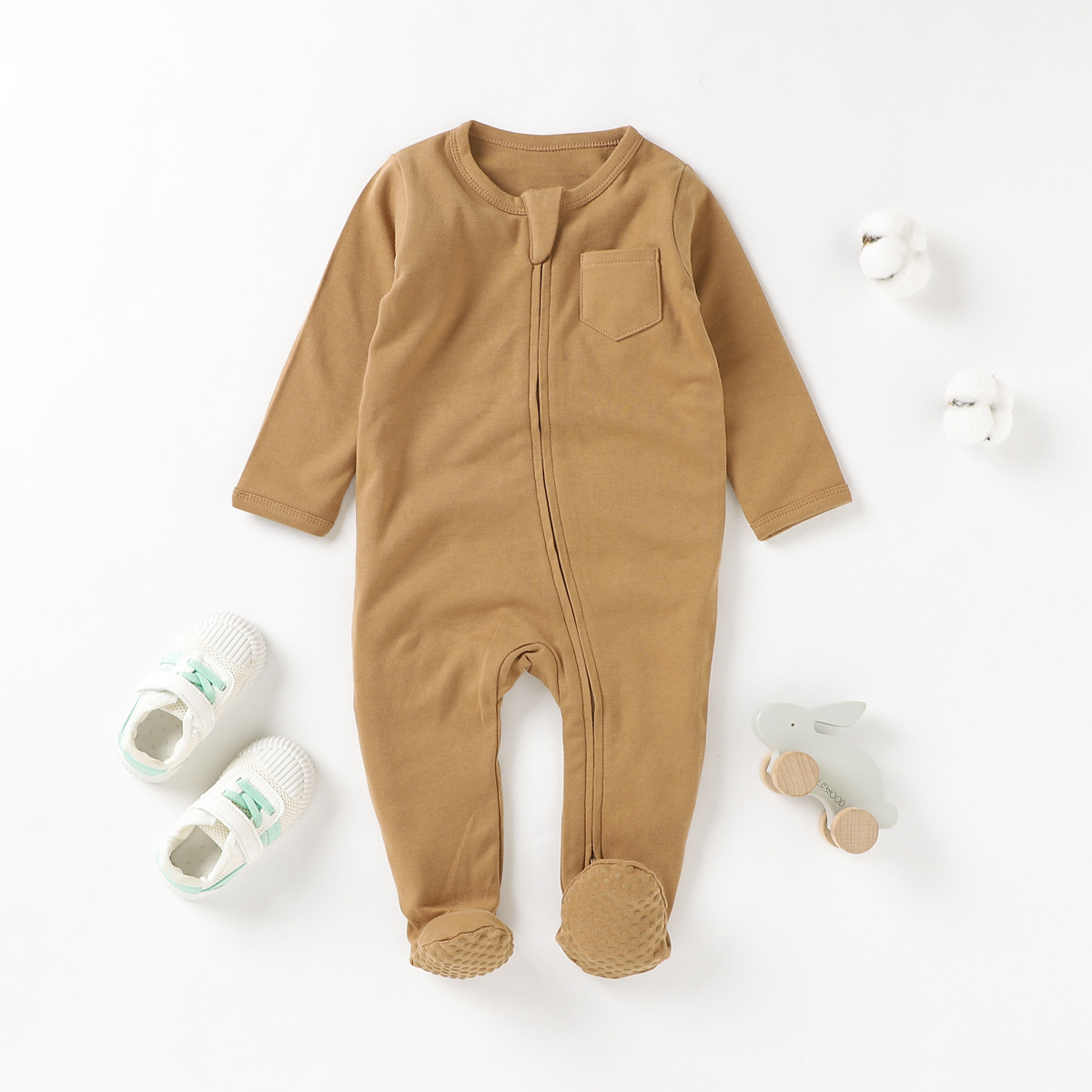 Foreign Trade Newborn Clothes Ins Style Romper Organic Cotton Class a Baby's Romper Double Zipper Foot-Wrapped Baby Jumpsuit Baby Clothes