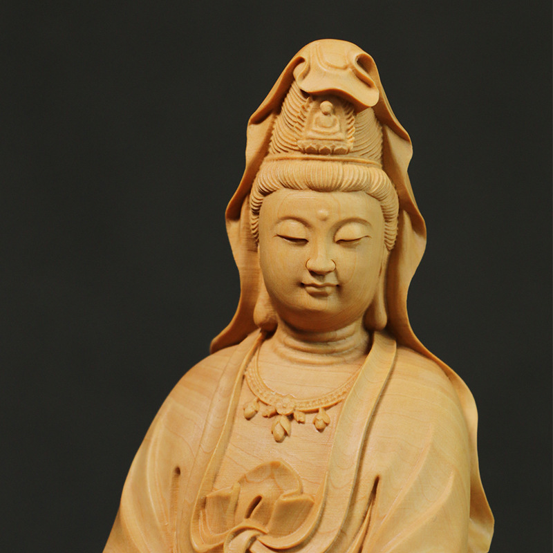 清仓小叶黄杨木雕拿珠观音居家供奉实木摆件雕刻工艺礼品佛像菩萨