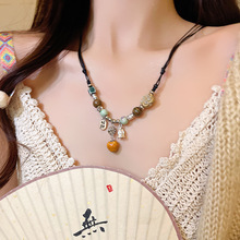 新中式复古陶瓷串珠项链女禅意风百搭汉服编织绳颈链爆款个性配饰