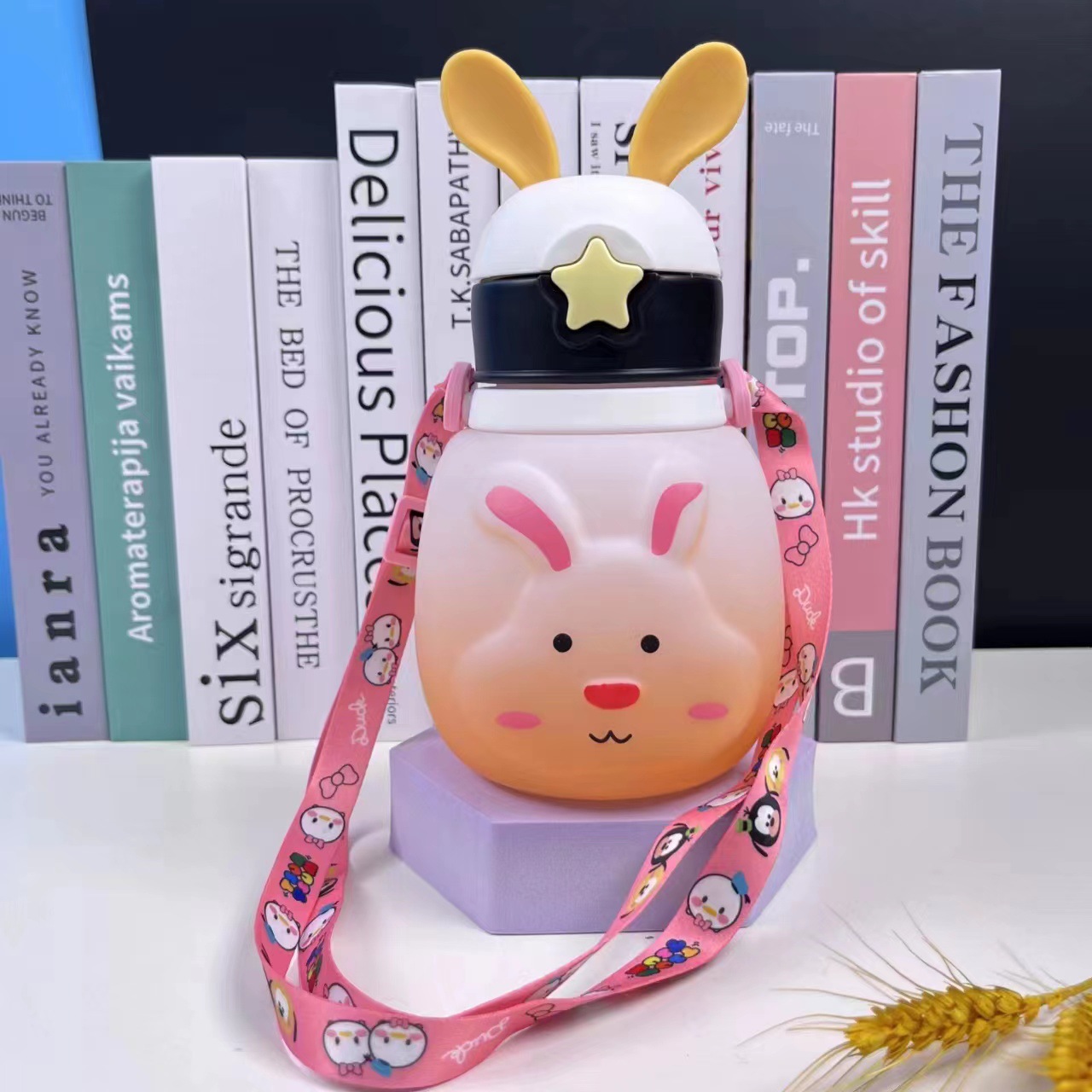 Y96 Children's Thermos Mug Gradient with Straw Bunny Cute Water Glass Student Toddler Anti-Fall Water Pot