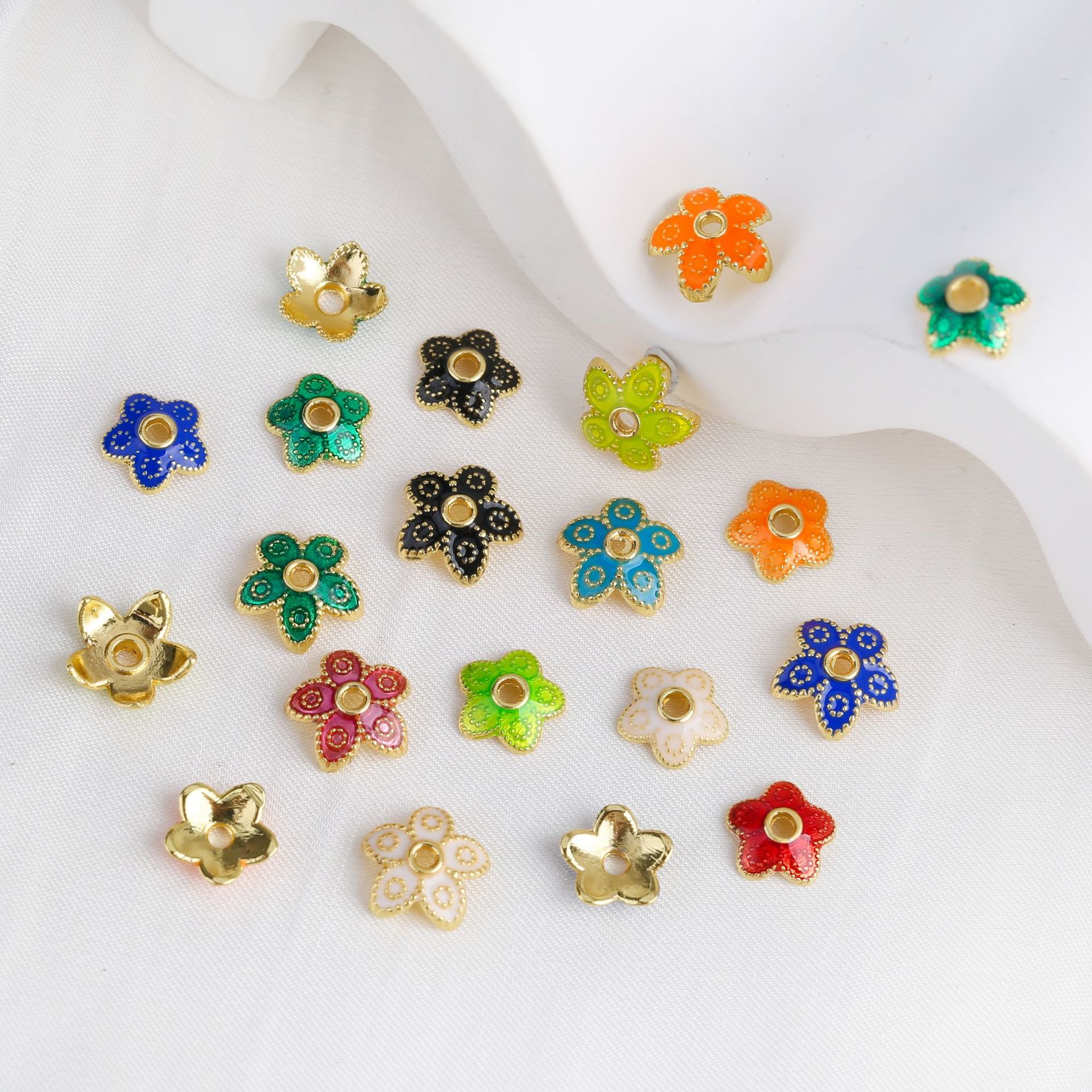 18k金色保色滴油花托景泰蓝花帽珠托隔片手工diy手串饰品垫片配件