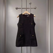 24ss新款小香风名媛连衣裙衬衫裙套装 黑色小香风面料简单的版型