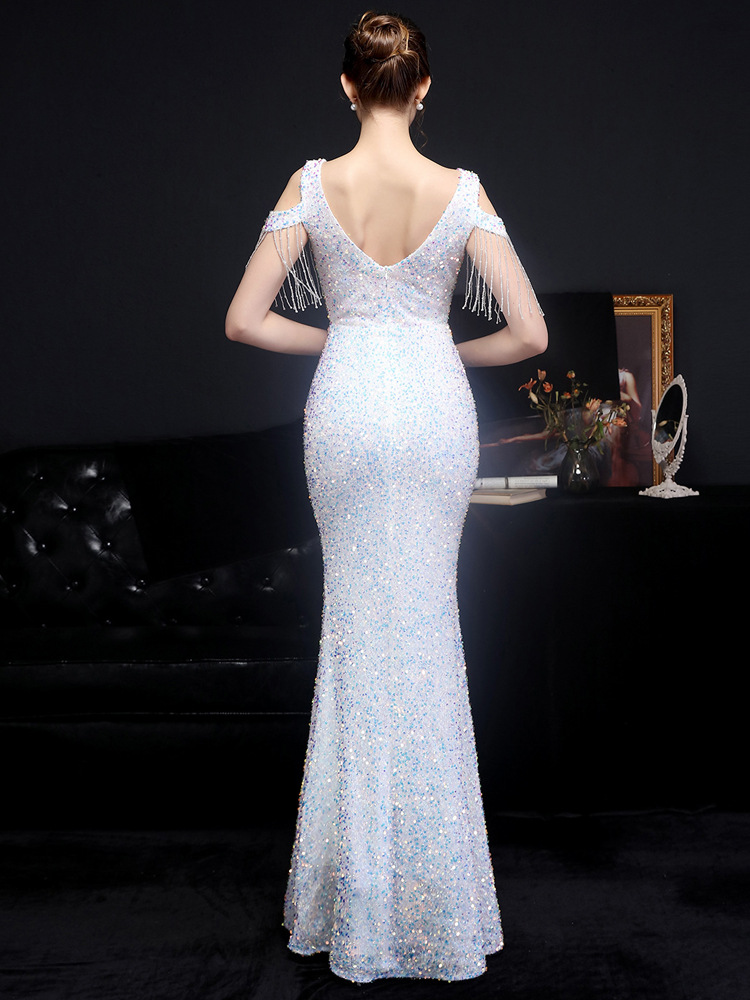 幻彩珠片晚礼服敬酒服新娘长款答谢宴修身鱼尾裙宴会主持人礼服裙