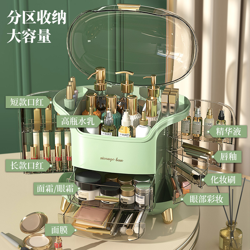 Light Luxury Cosmetics Storage Box Dustproof Desktop Dressing Table Household Lipstick Storage Cabinet Skin Care Shelf