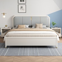实木床软包白色1.8米双人主卧床简约现代轻奢北欧1.35m高箱储物床