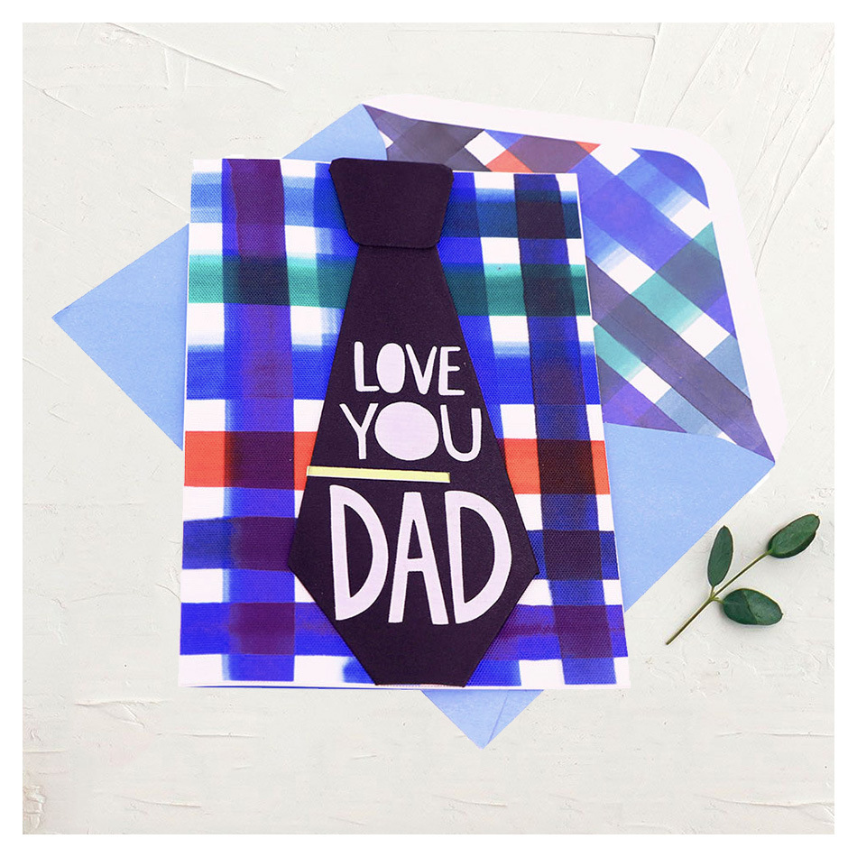 深圳厂家定制贺卡潮流时尚礼物蓝色条纹黑色领带手工父亲节贺卡