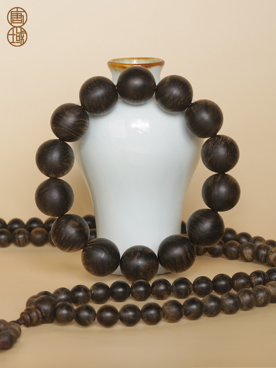 沉水级印尼达拉干沉香手串黒奇楠文莱软丝老料男女士佛珠单圈