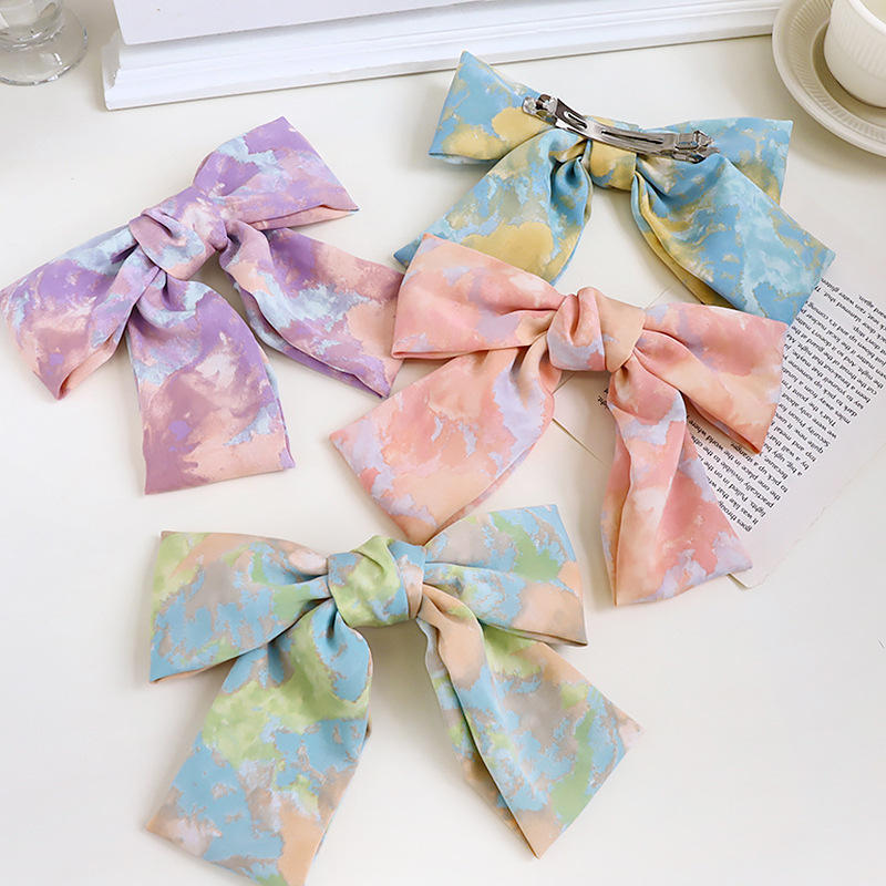 日韩新品扎染渐变大蝴蝶结发夹弹簧夹批发网红后脑勺马尾夹子e131