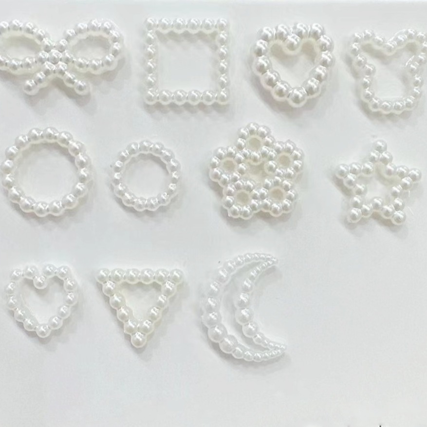 迷你珍珠饰品 镂空蝴蝶结树脂爱心月亮仿珍珠diy美甲发夹饰品配件