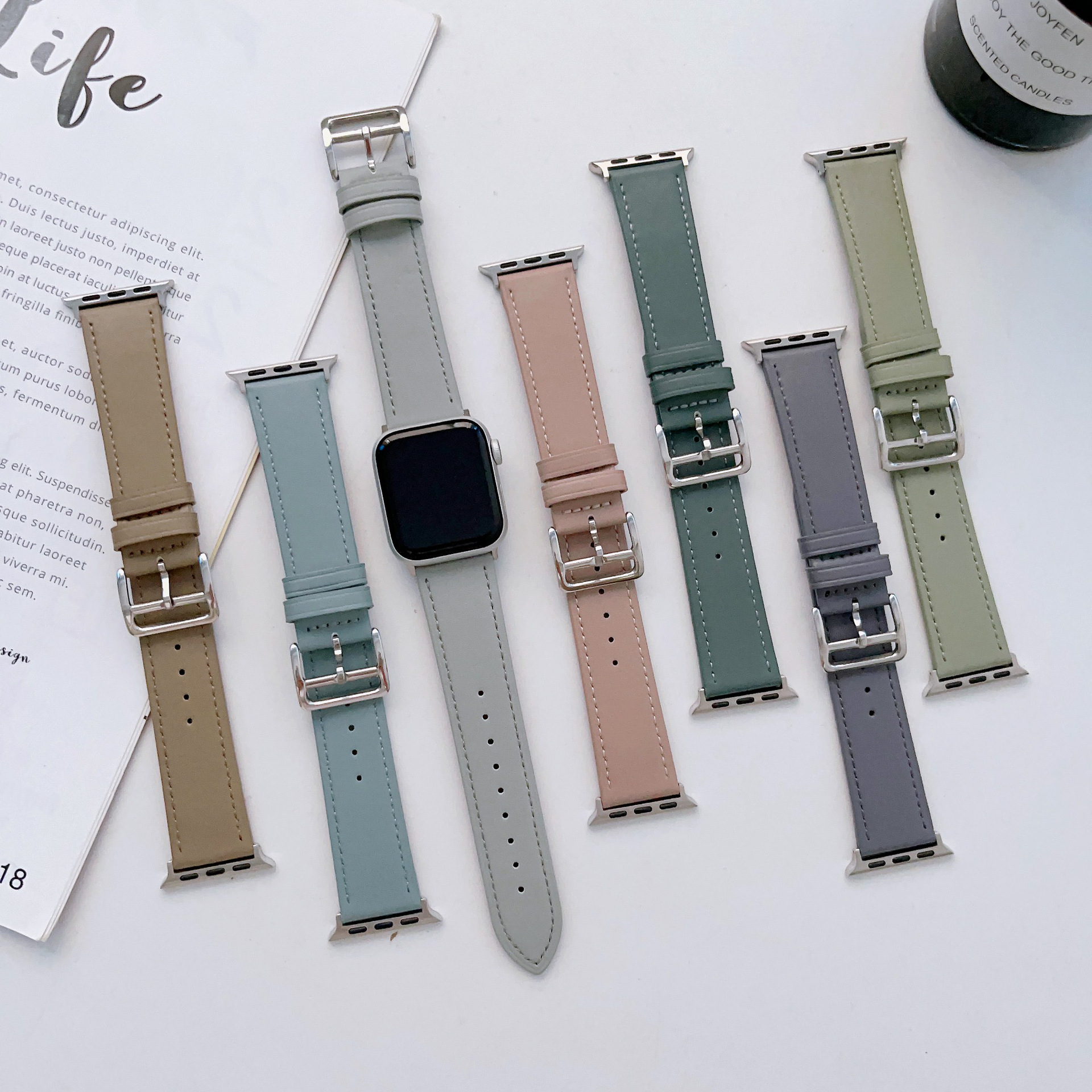 适用于苹果手表applewatch8代ultra表带iwatch67se皮单圈腕带男女