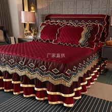 韩式蕾丝边水晶绒夹棉加厚床裙式床罩单件床头罩加绒加棉保暖床套