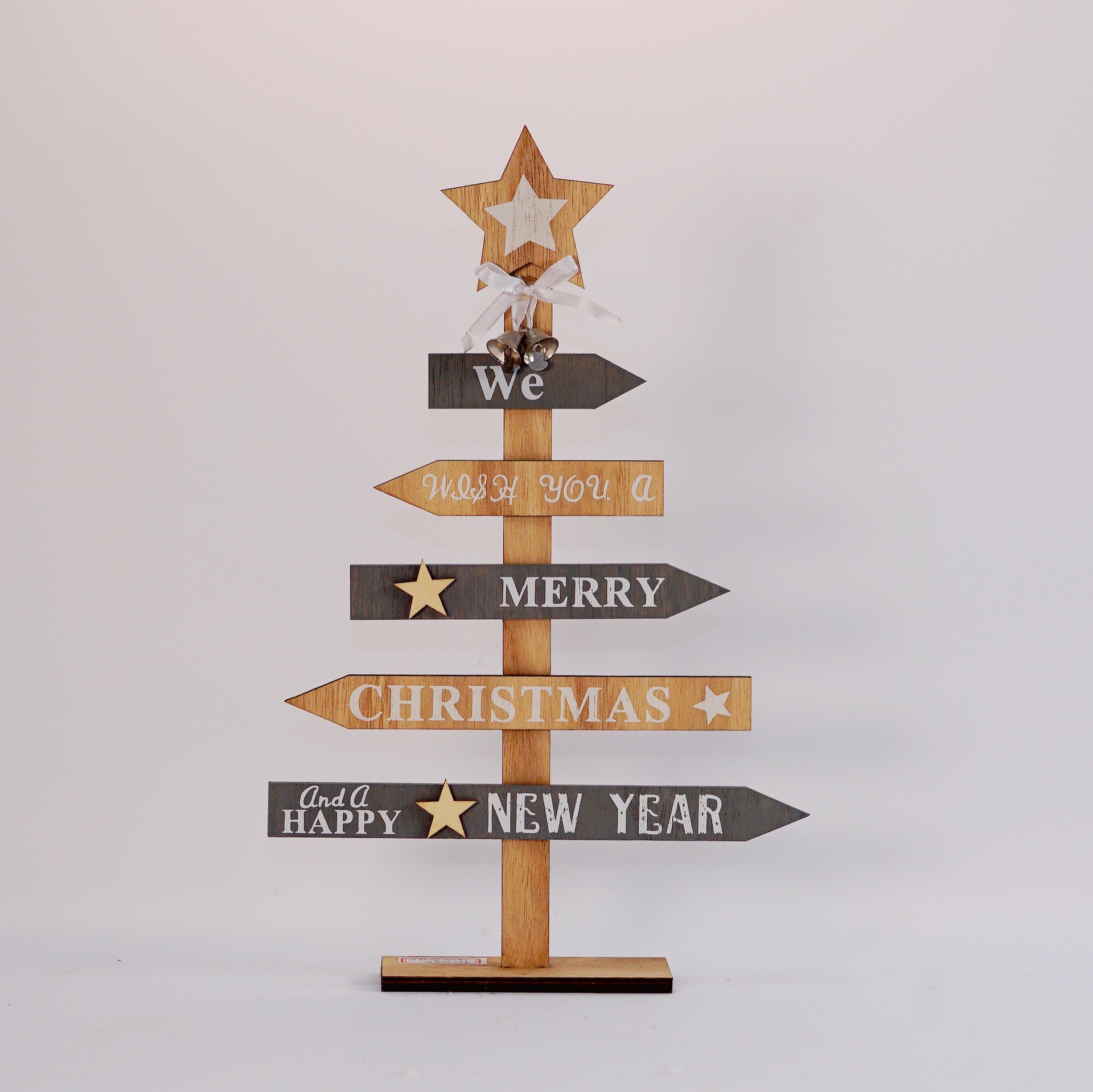 灰白色松树型路标创意圣诞摆件,木质工艺品,家居用品小摆件