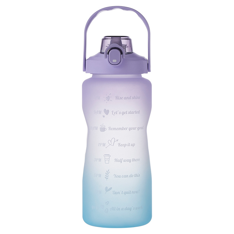 2000ml Summer Super Large Capacity Cup with Straw Gradient Matte Water Cup Scale Reminder to Drink Portable Sports Bottle