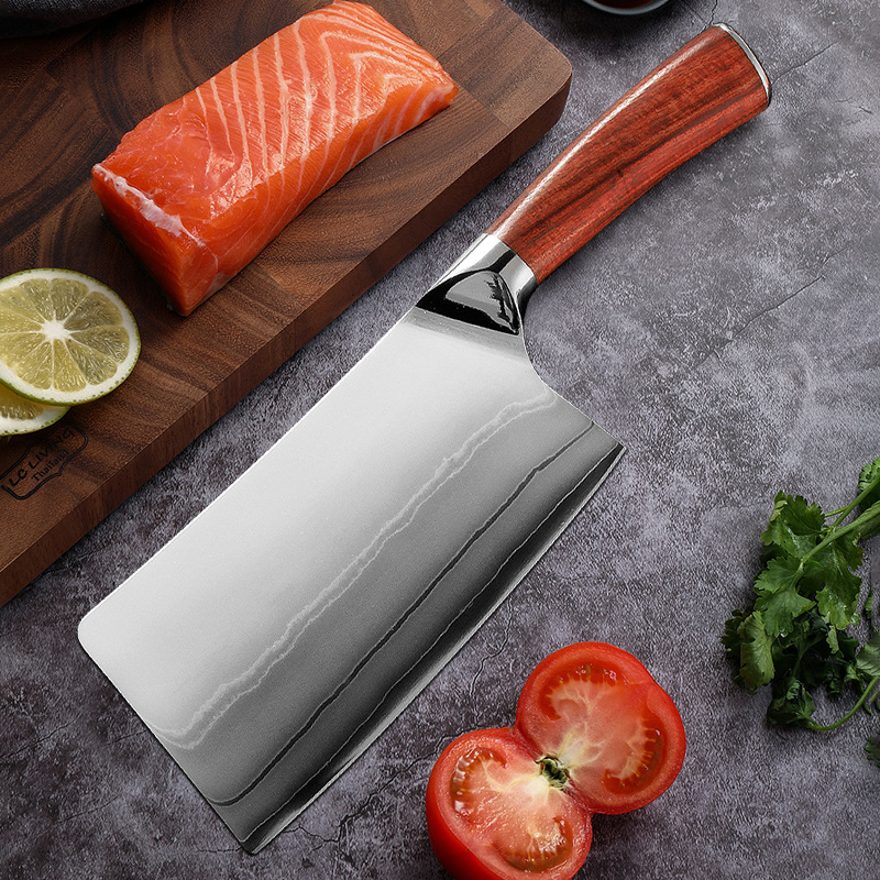 阳江厂家红檀柄菜刀440c砍切两用厨师刀专用不锈钢切肉片免磨刀具